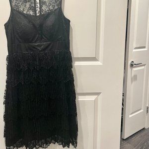 Black silk dress with tiered lace, size 6